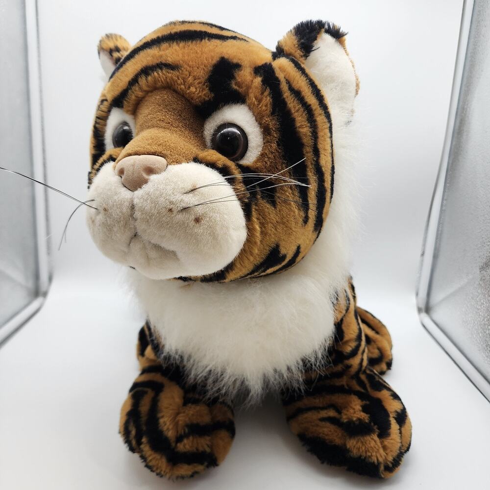 Vintage CWC Realistic Large Tiger Plush 18" Orange Black Striped Stuffed Animal